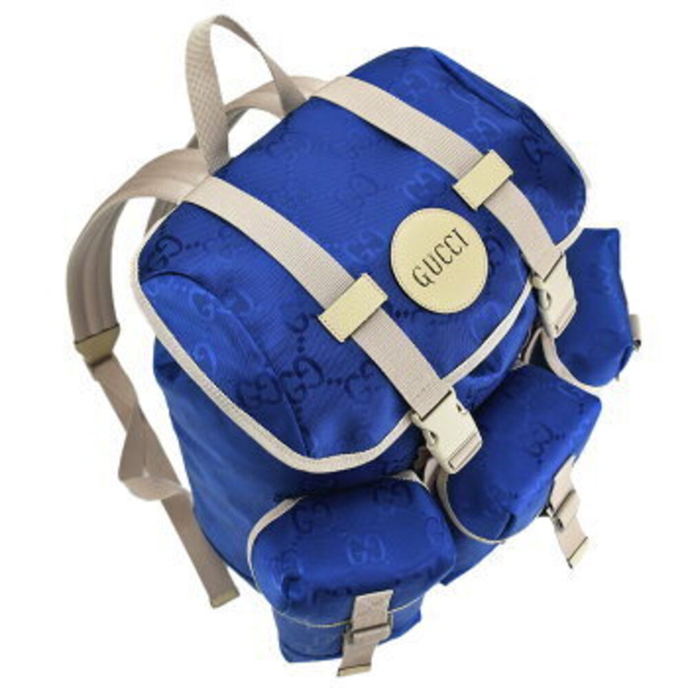 Gucci GG Beige Off Tan leather Backpack logo Grid blue the - Picture 4 of 8